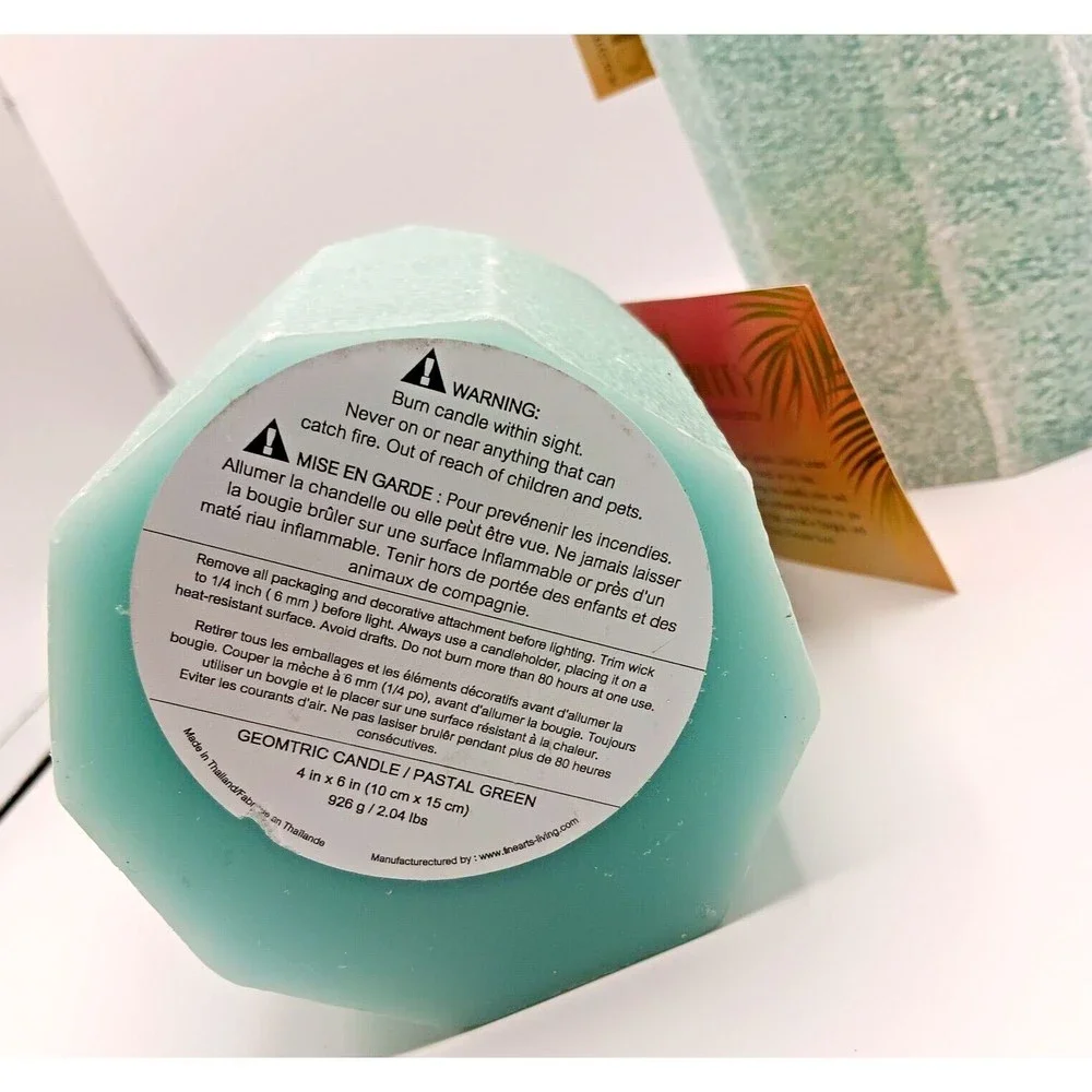 200 hour Geometric candle/ Pastal Green 2 pices set (4 in x 8 in) /(4 in x 6 in)
